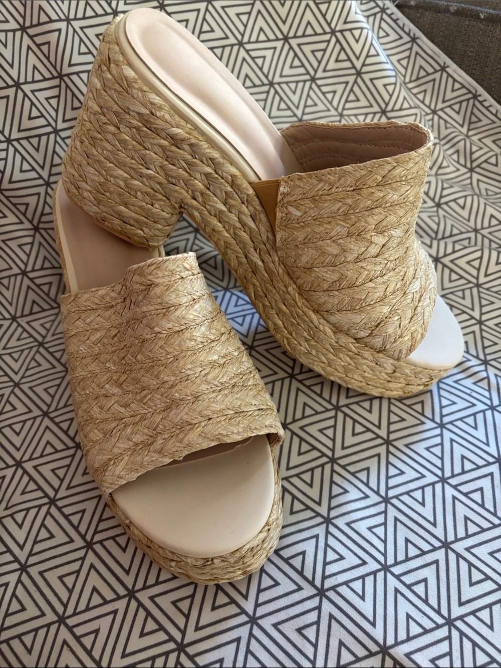 Woven Espadrille Platform Mule - Natural Beige
